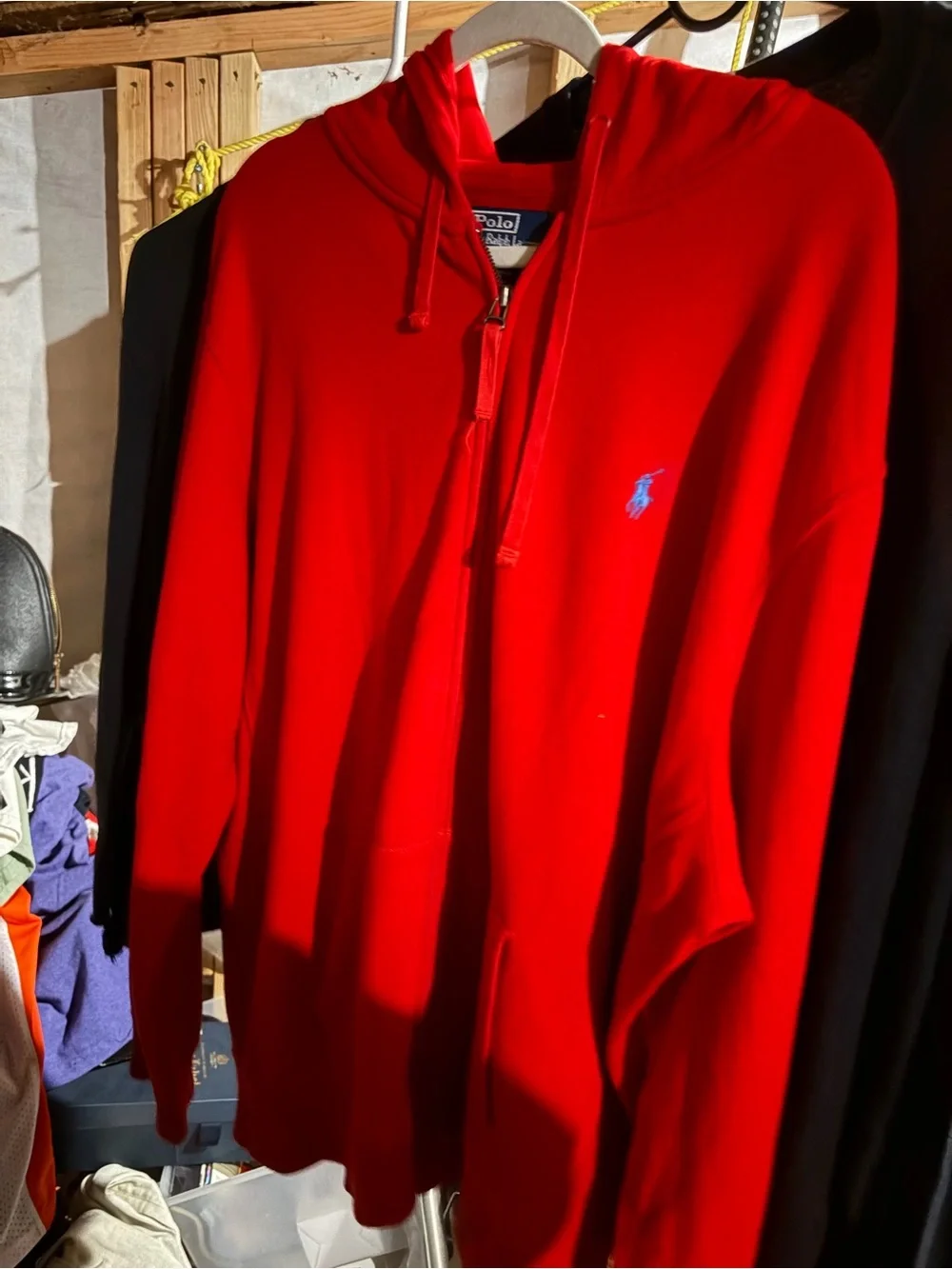 Polo By Ralph Lauren Designer Full Zip Red Hoodie Sweatshirt/ Sweater size XL